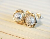 Silver Glitter Post Earrings in 14k Gold Fill, Handmade Earrings, Minimalist, Simple Everyday Wear