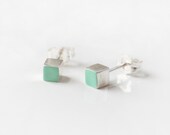 Mint Sterling Silver cube stud earring - green, turquoise