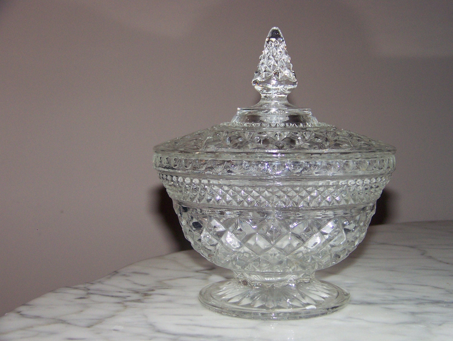 Vintage GLASS Candy Dish with lid planter by handmeupresale