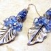 Earrings pierced womens jewelry blue white ceramic Bohemian gypsy dangle silver leaf denim blue Swarovski gems TAGT tenX