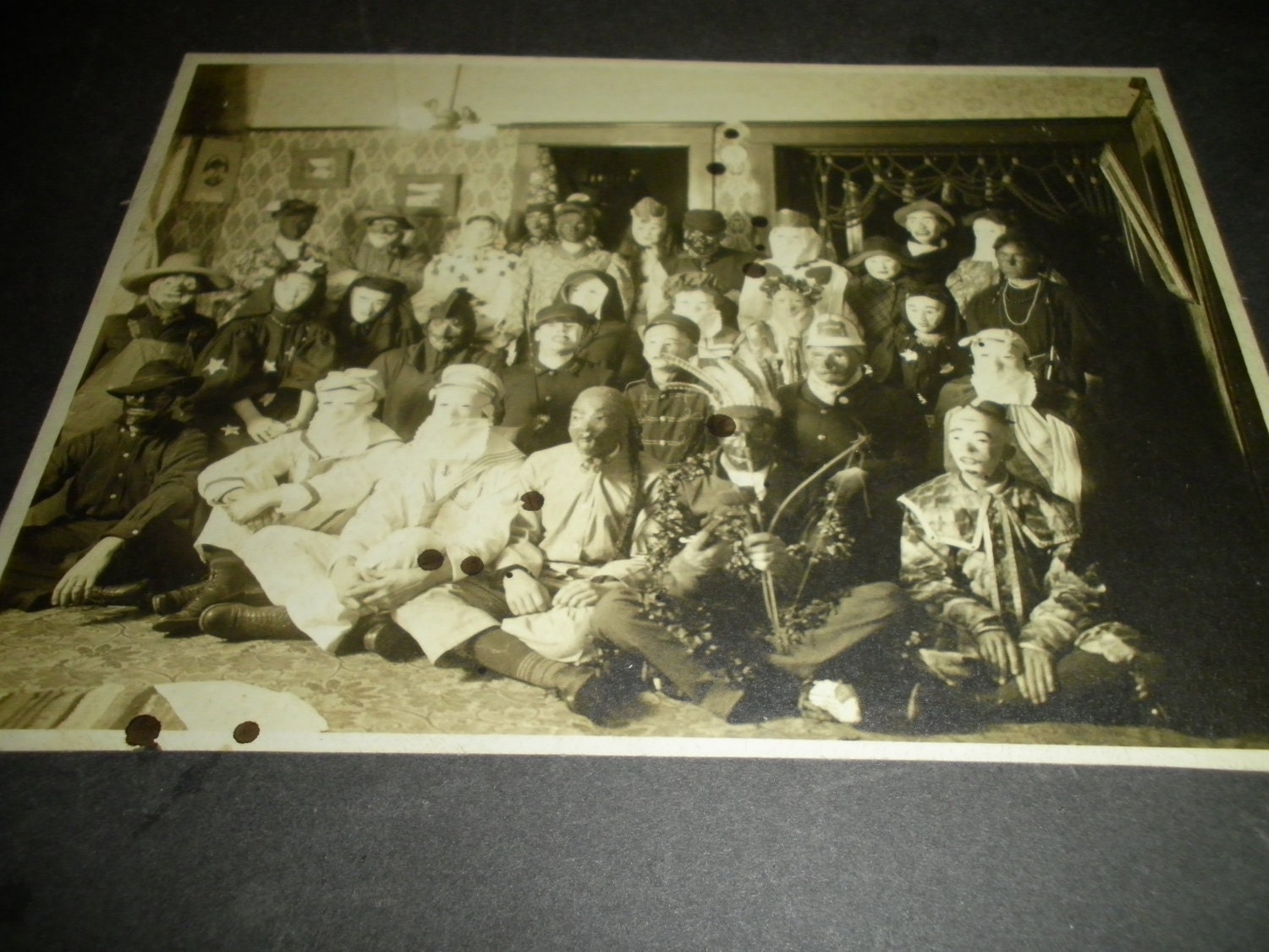 Rare Macabre Cabinet Card Photo of Scary Spooky Halloween Costume Party Circa 1890-1900