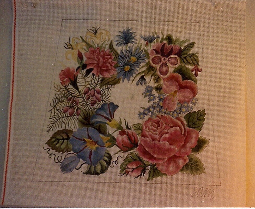 Floral Needlepoint Chair Seat Cover or Pillow by sheilamaloneydial