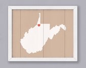 WEST VIRGINIA - Rustic wedding gift or housewarming gift -16x20 Handmade Personalized Sign - Custom Heart location Home decor Wall hanging