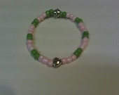 Infant Lime Green and Pink with heart bracelet - Handmade