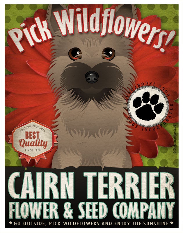 Dogs and Flowers Art Print - Cairn Terrier Art Print 11 x 14