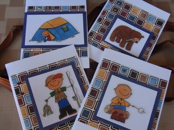 Buy animated e greeting cards - Earth Colored Checked Camping Card Set With Animated Stickers
