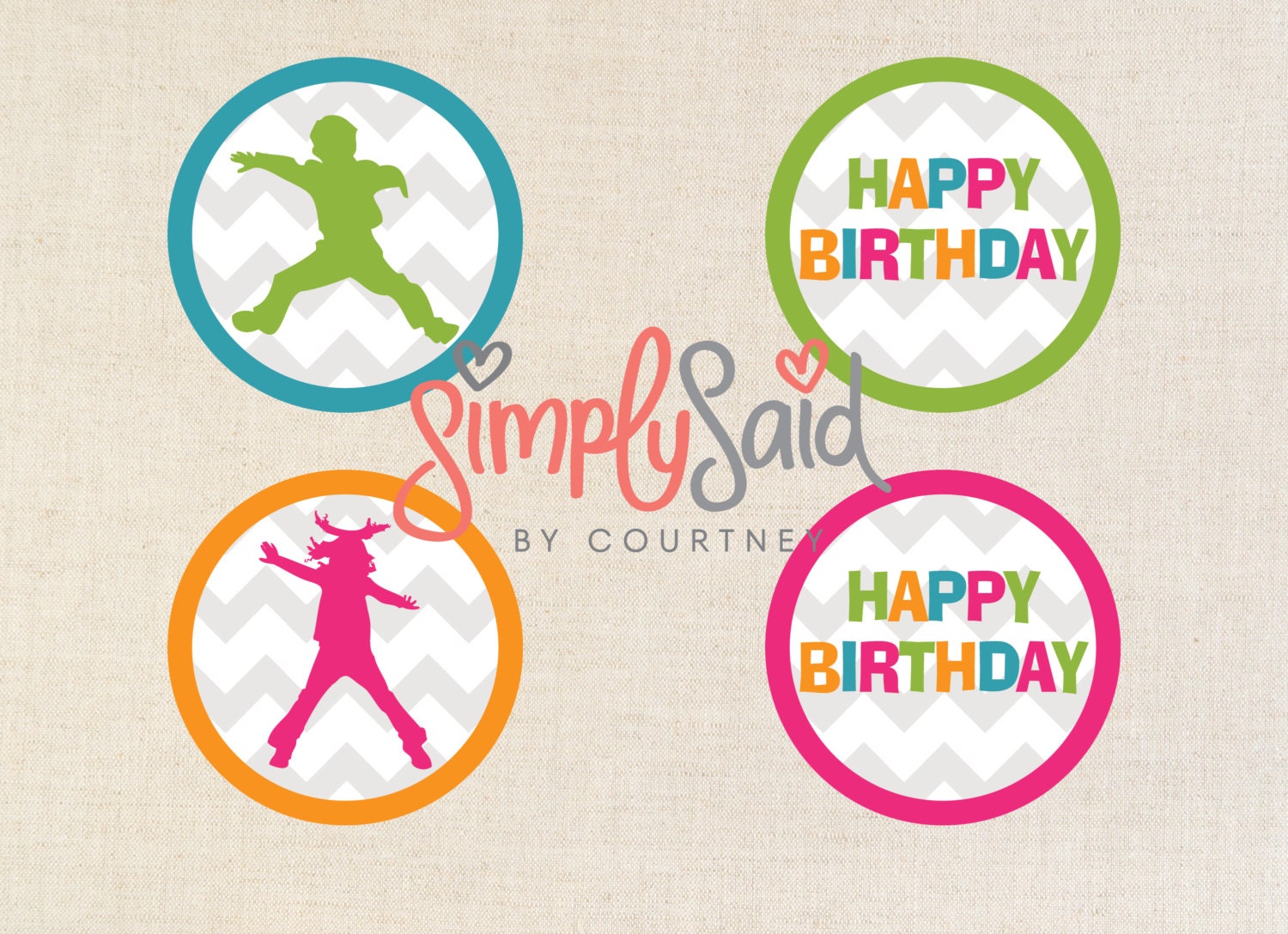 Printable Bounce Birthday Party Cupcake Topper Flags