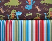 Michael Miller Fabrics Dino Dudes and Bungalow Stripe-Yard Duo