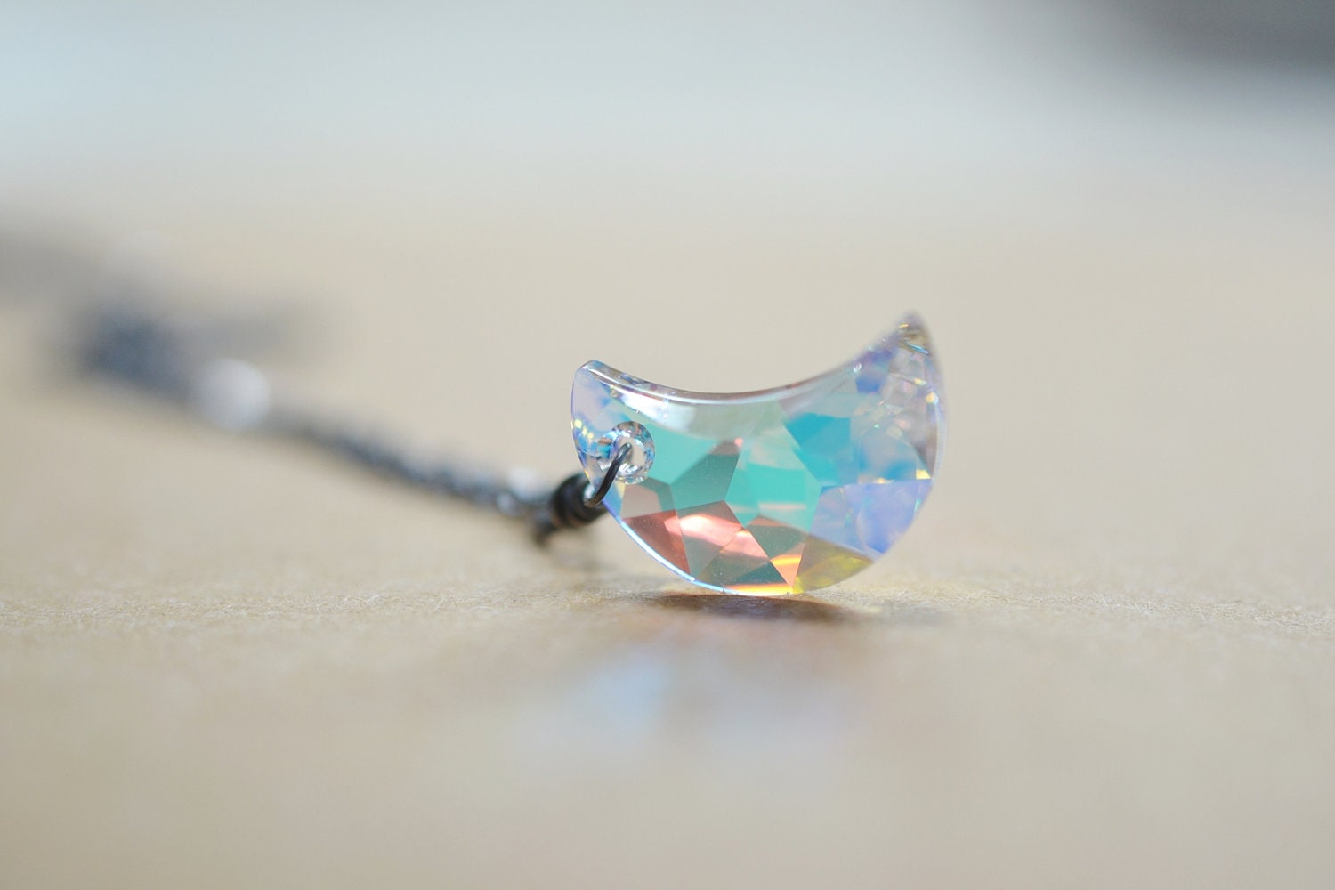 New Moon Pendant Necklace, Crescent Moon Necklace, Sterling Silver Swarovski Crystal Moon Pendant, Wire Wrapped Moon Necklace, Luna Necklace
