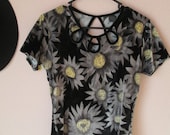 MOVING SALE VTG 90's Black and White Daisy Print Velvet Club Kid Grunge Top