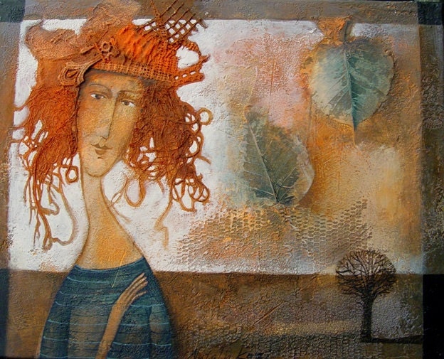 This is Muse's suntanned arm - original painting/ mixed media, collage, fabric art, textile art.