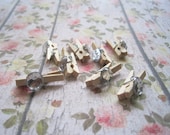 10 Mini Rhinestone Clothespins, Vintage inspired Clips, Wedding Embellishment, Mini Rhinestone Wooden Clothespins