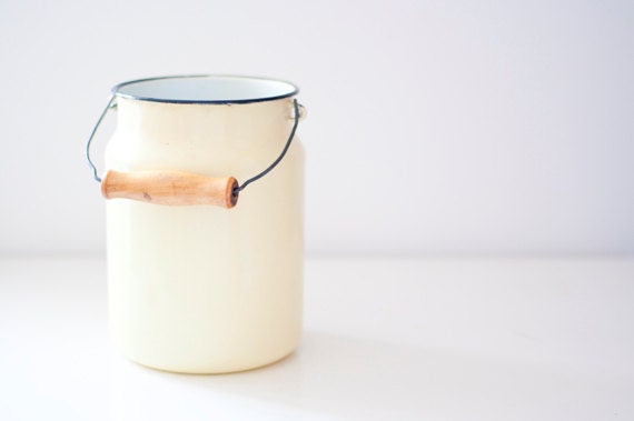 Vintage Enamel Milk Can - pastel yellow