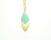 Minimalist Geometric Leaf Spike Necklace - Seafoam Mint Green Hand Dyed Modern Brass Jewelry - Gold Plated Chain
