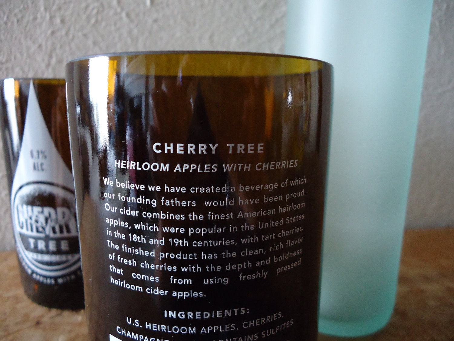 Recycled Beer Bottle Glasses made from Cherry Tree Hard Cider Bottles Set of 2
