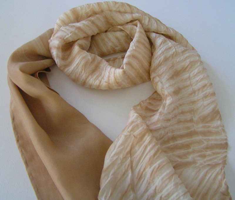 Silk Scarf Natural Dye Warm Beige Hand Dyed Shibori
