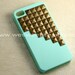Studded iphone 4 case, Iphone 4s Case, Bronze pyramid studs Light Green Case-- Apple Mint Green iPhone Case 4, iPhone 4 Hard Case