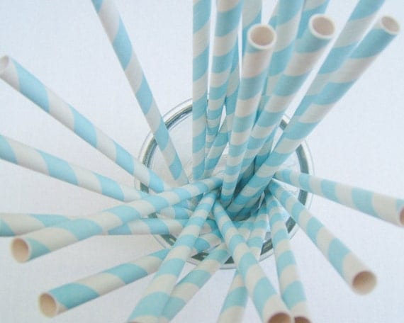 Striped Paper Drinking Straws (25) - BABY BLUE - Includes Free Printable Straw Flags Il_570xn