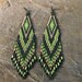 Long Tribal / Boho Seed Bead Earrings in green and beige tones - peyote earrings, beaded jewelry