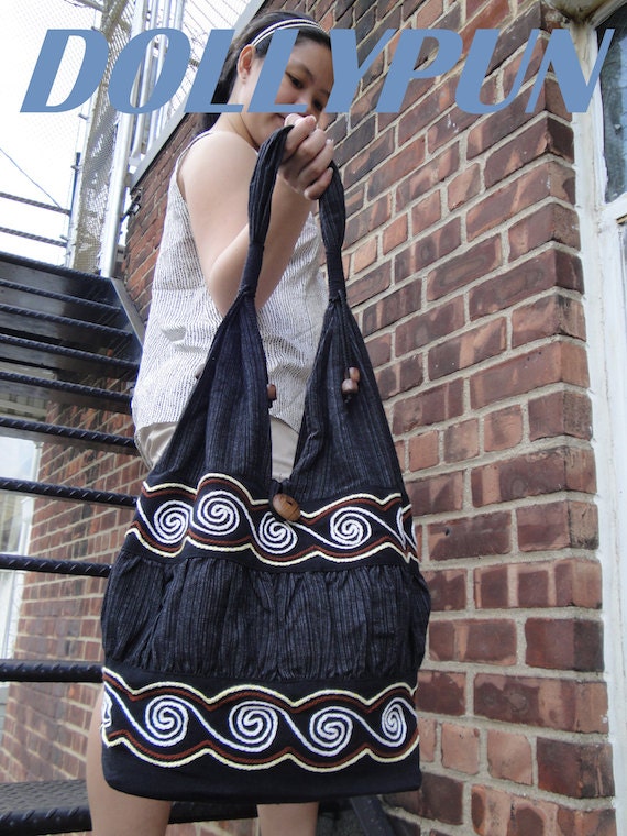 Water Black Hand Woven Cotton Hippie Boho Hobo Shoulder Messenger Bag WW231