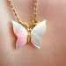 Vintage Necklace Mother Of Pearl Butterfly Gold Tone Details and Chain