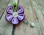 Retractable Id Badge Reel, Purple and Lavender Ribbon Flower Badge Reel ID, Cute Badge Reel, Kanzashi Badge Reel, Bling Badge Reel