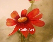 Aceo Red Marigold Print of Original  Watercolor and Ink Painting Illustration  Art - Art Work
