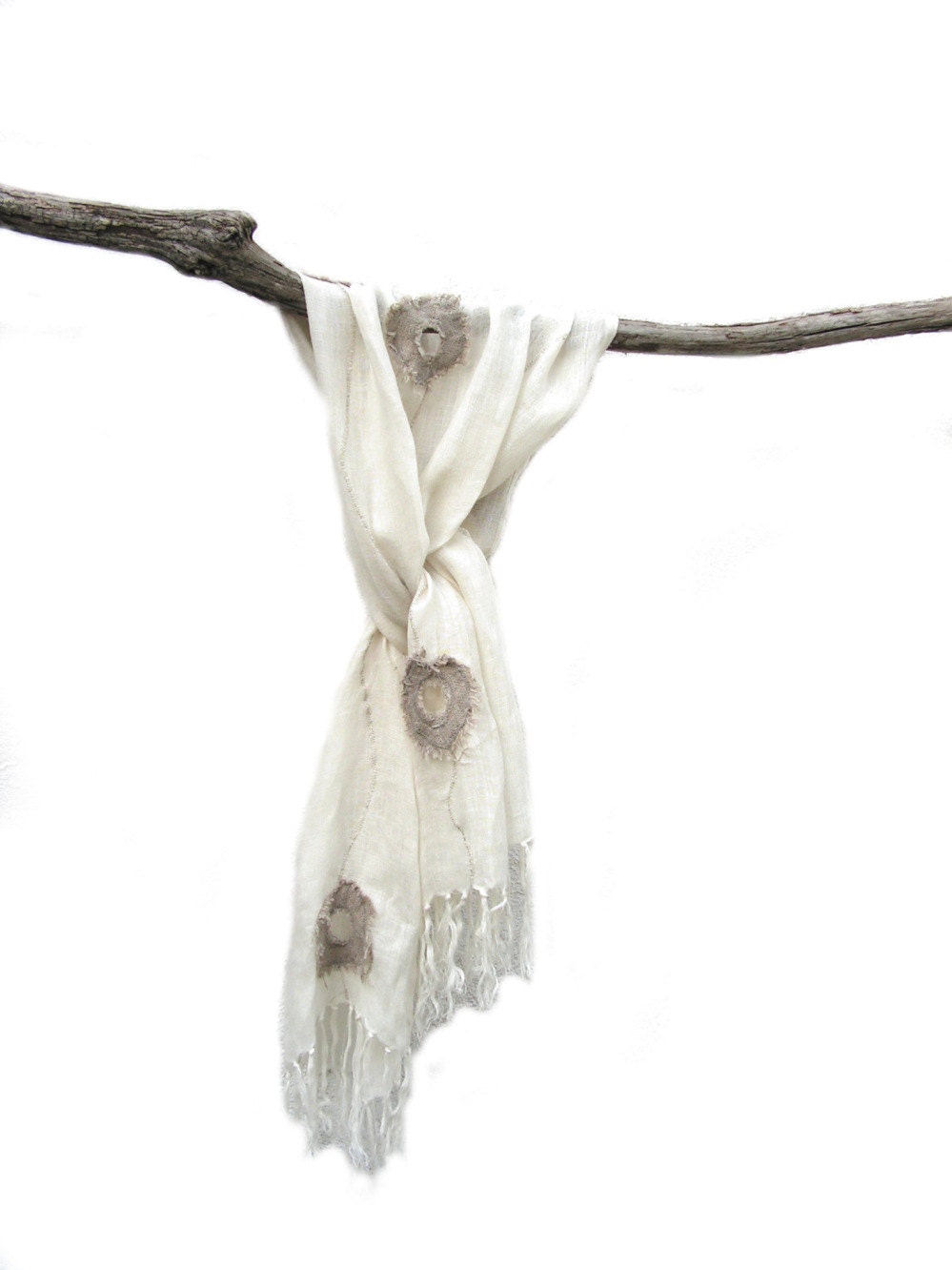 summer romantic shawl linen - frayed wheels - Scarf wrap natural - white linen - Eco linen scarf spring , summer -Feathering -  summer - EcoScarf