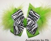 Zebra Lime Marabou Girls Hair Bow Barrette Pageant Hair Clip Birthday Party Portraits Available in Several Colors