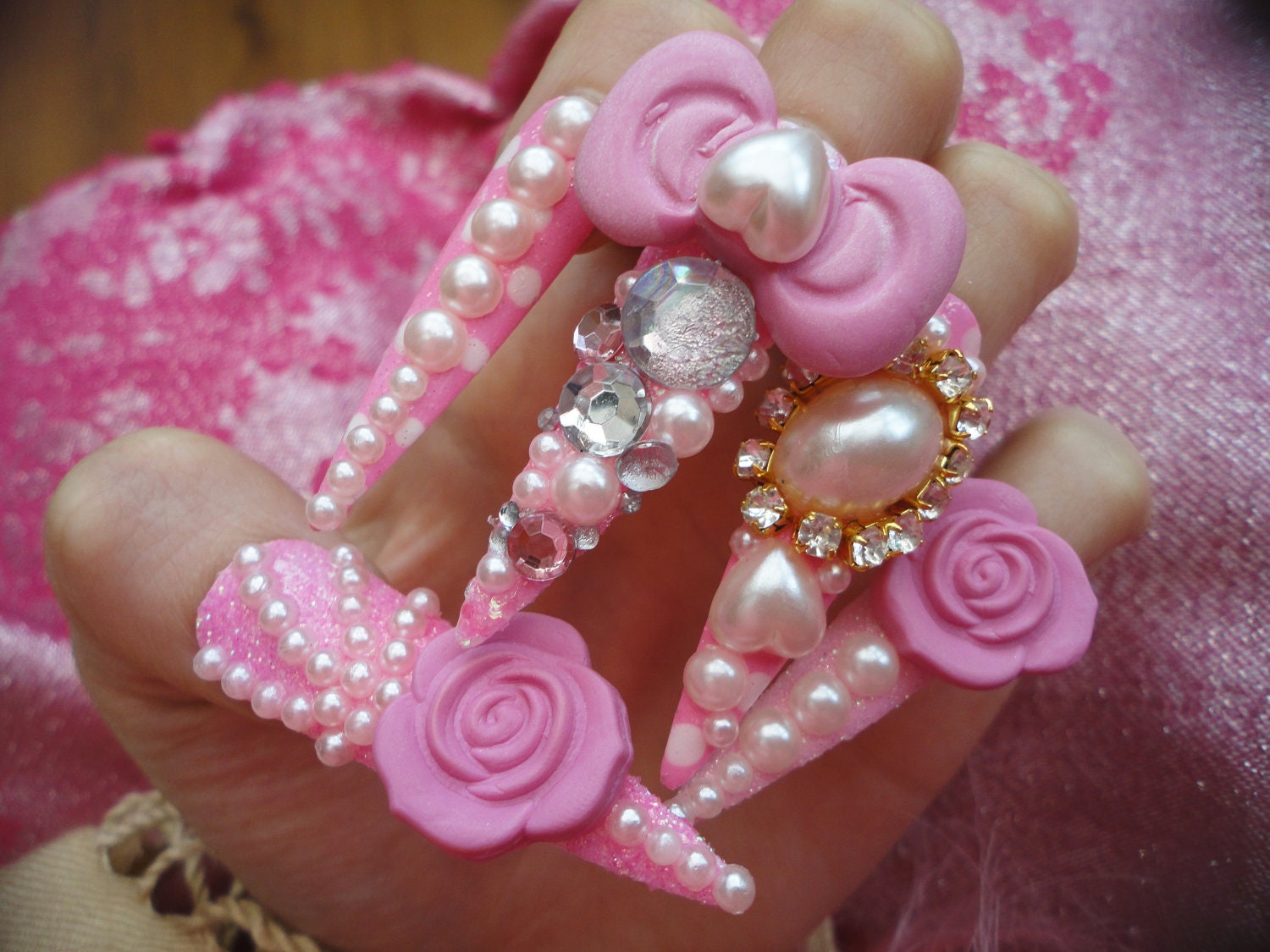 Pink Hime Kawaii 3D Deco Gyaru Lolita Princess Nails