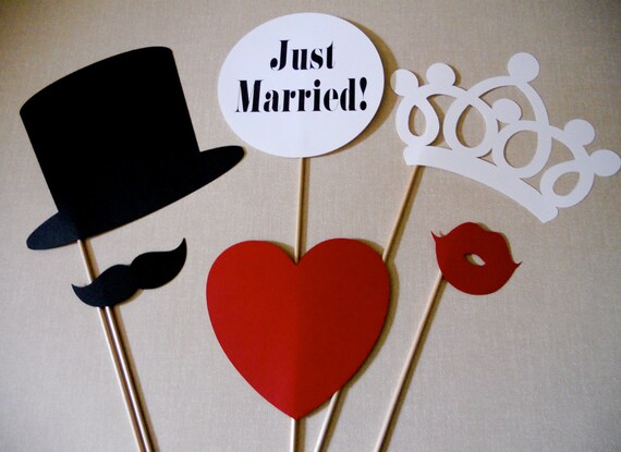 Just Married Photo Props.  Just Married Photo Booth Props.  Photo Props.  Photo Booth Props.  Wedding.  Set of 6.