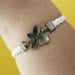 Flower Bracelet bronze bracelet white leather cord,white braided leather bracelet