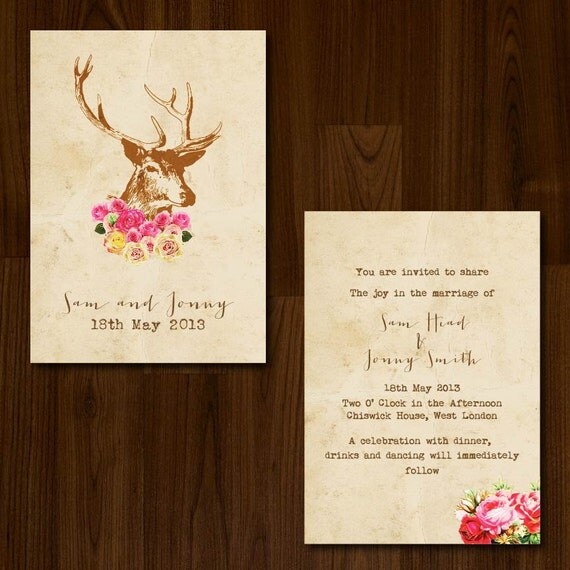 Vintage Rustic Woodland Antlers, DIY Printable Wedding Invitation and RSVP Il_570xn