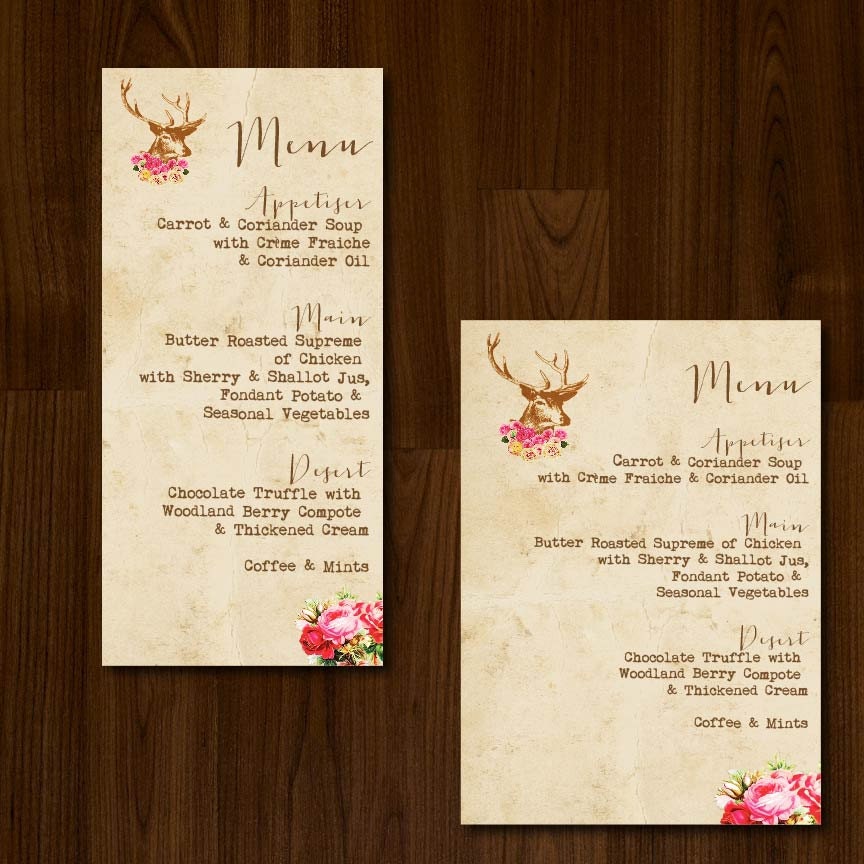 Vintage Rustic Antlers Woodland DIY Printable Wedding Menu Il_570xn