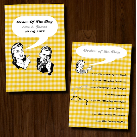 Retro, 1950s, Vintage, Fun, Yellow and Grey, Professionally Printed Wedding Order of Service/Ceremony Program Il_570xn