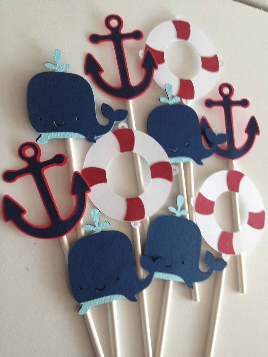Set Of 24 Nautical Themed Party Cupcake Toppers, Nautical Bithday, Dinner Parties, Nautical Baby,Anchors,Helm,Life Preserver