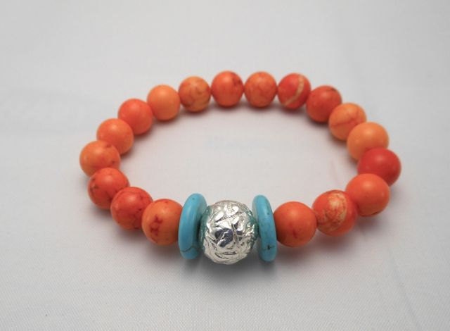 Trendy Modern Orange and Turquoise Stretch Bracelet - Studio8500