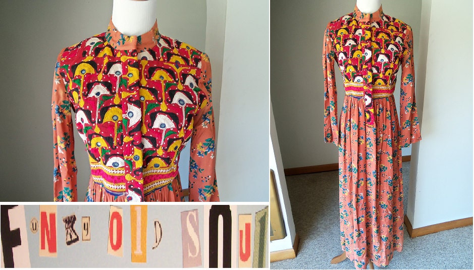 SALE SALE Extraordinary Vintage 1960 Mirror Embroidered Indian Hippie/ Gypsy Dress