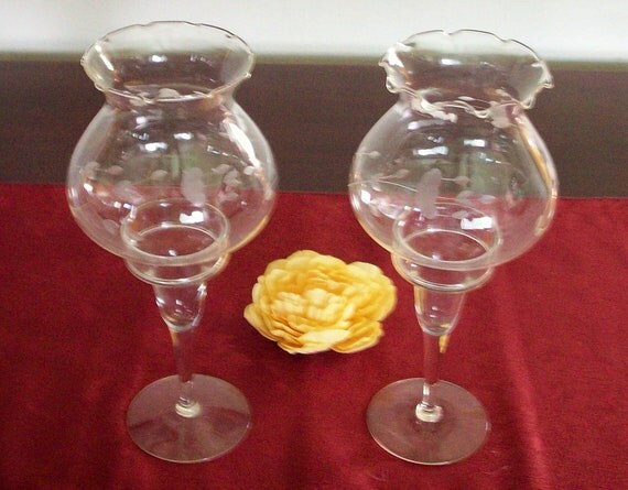 Set of 2 Crystal Hurricane Candle Sticks Princess by