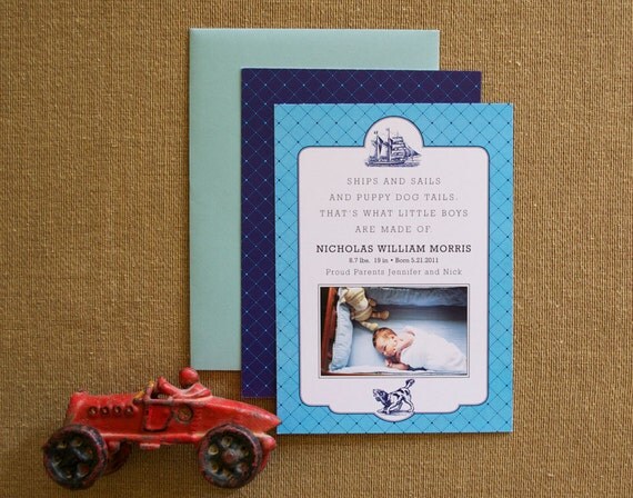 Boy Birth Announcement, Baby Announcement, Nautical Il_570xn