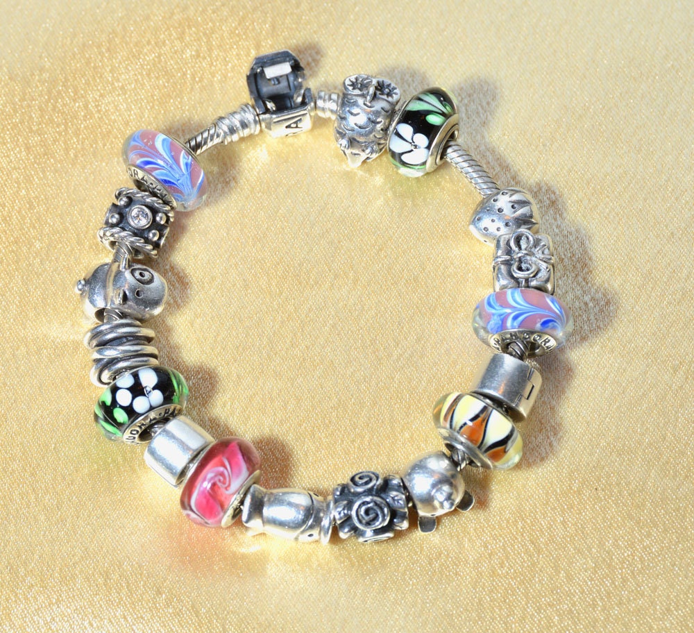 Sterling Silver and Pink Enamel Flower Bead for European Style Bracelets .925