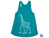 Womens GIRAFFE on ROLLERSKATES  American Apparel Tri-Blend Racerback Tank Top Evergreen S M L  (6 Colors Available)