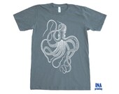 Mens TSHIRT OCTOPUS - American Apparel Asphalt S M L XL (9 Colors Available)