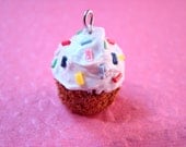 Carnival Sprinkle Chocolate Cupcake Pendant - Polymer Clay Food Jewelry