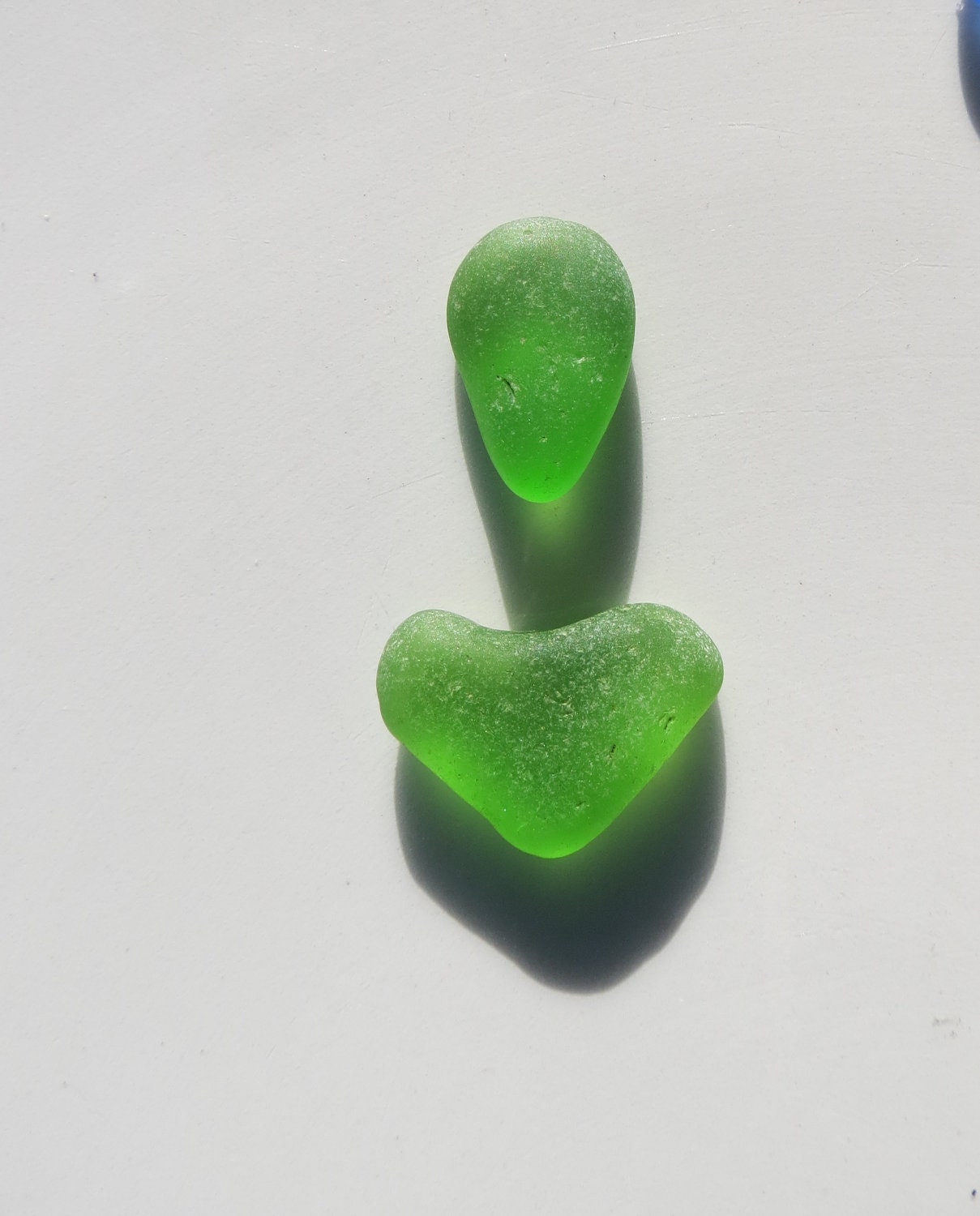 Sea Glass Rare Beach Glass Green Heart Shape and Tear Drop