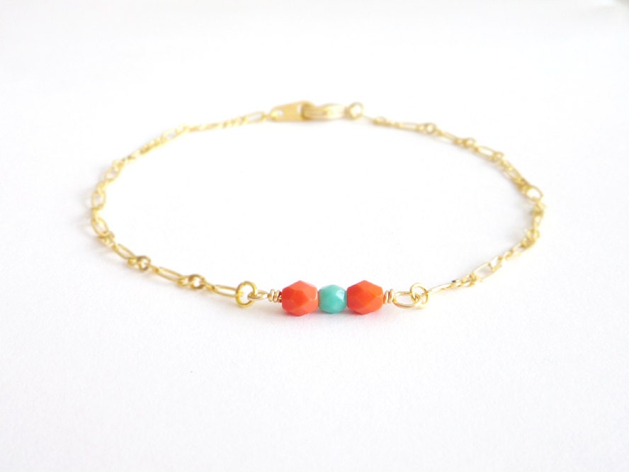 Corals and Reef. Layered Bracelet. Stackable Bracelet. Simple. Minimalistic Jewelry. Coral. Turquoise.