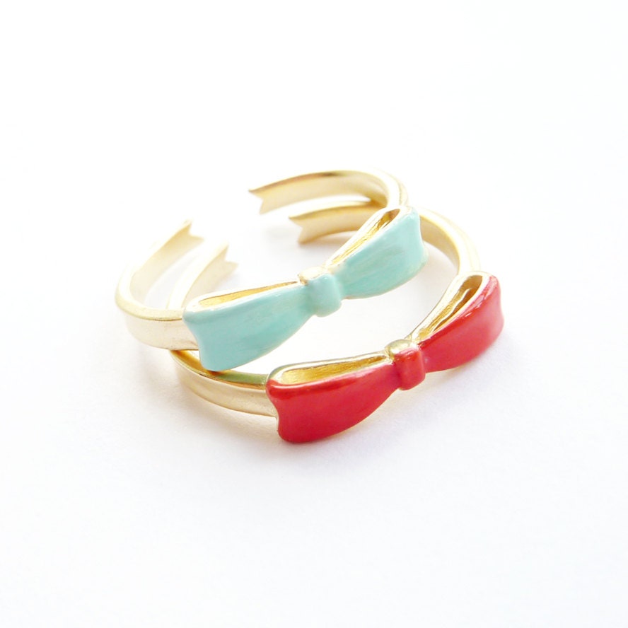 Mint Bow Ring. Adjustable Ring. Ribbon. Stackable Ring. Simple. Everyday Jewelry. Color Block.