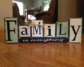 Family is everything primitive wood block set gift home decor wedding anniversary birthday christmas sign gift