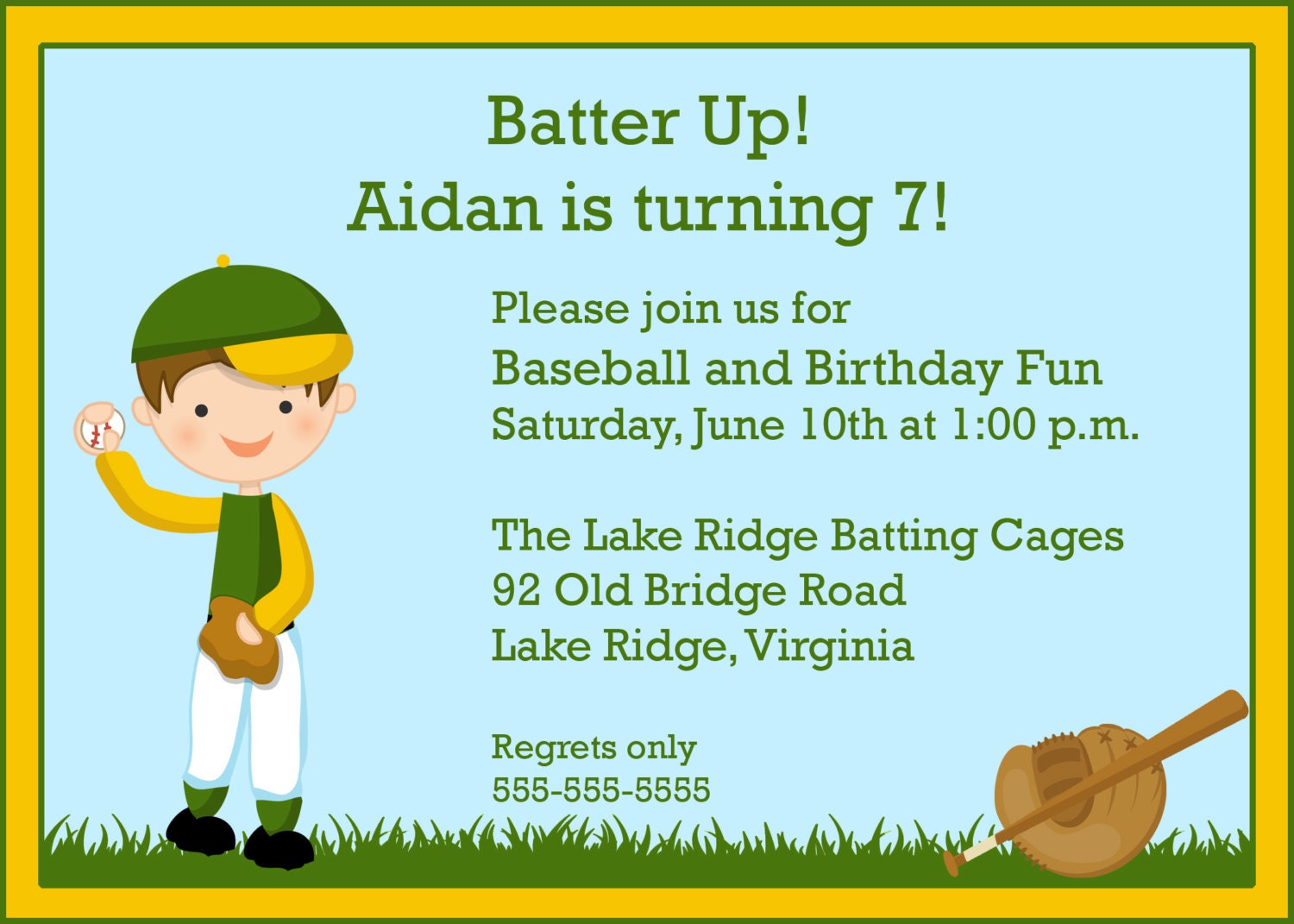 Printable Green and Gold Baseball Birthday Invitation Il_570xn