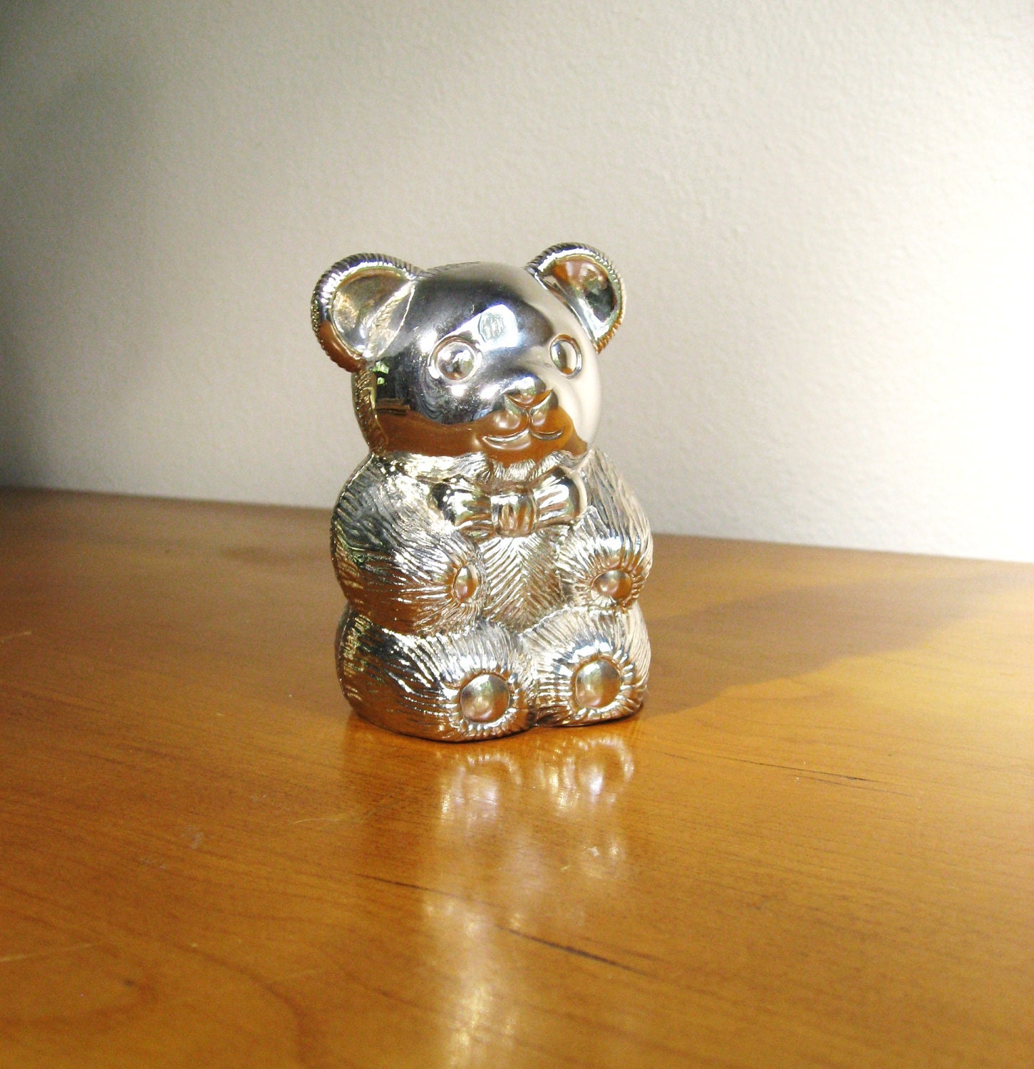 silver plated teddy bear money box